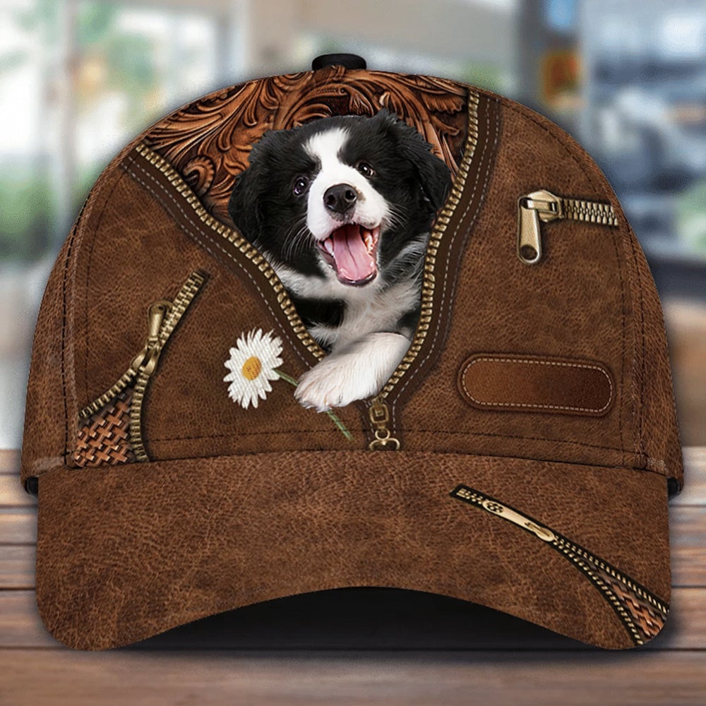 Border Collies Holding Daisy Unisex Cap