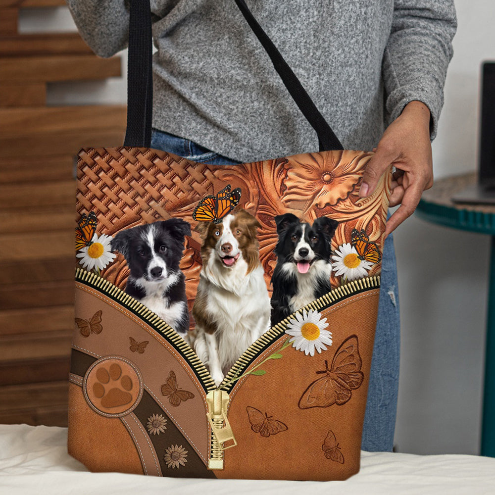 Border Collie Daisy Flower And Butterfly Tote Bag