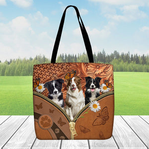 Border Collie Daisy Flower And Butterfly Tote Bag