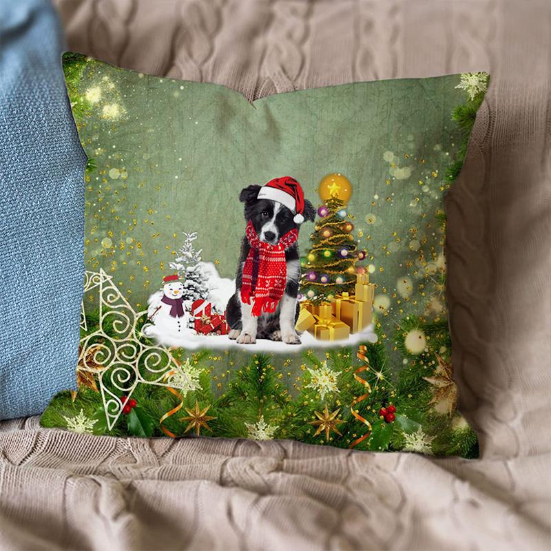 Border Collie Merry Christmas Pillow Case