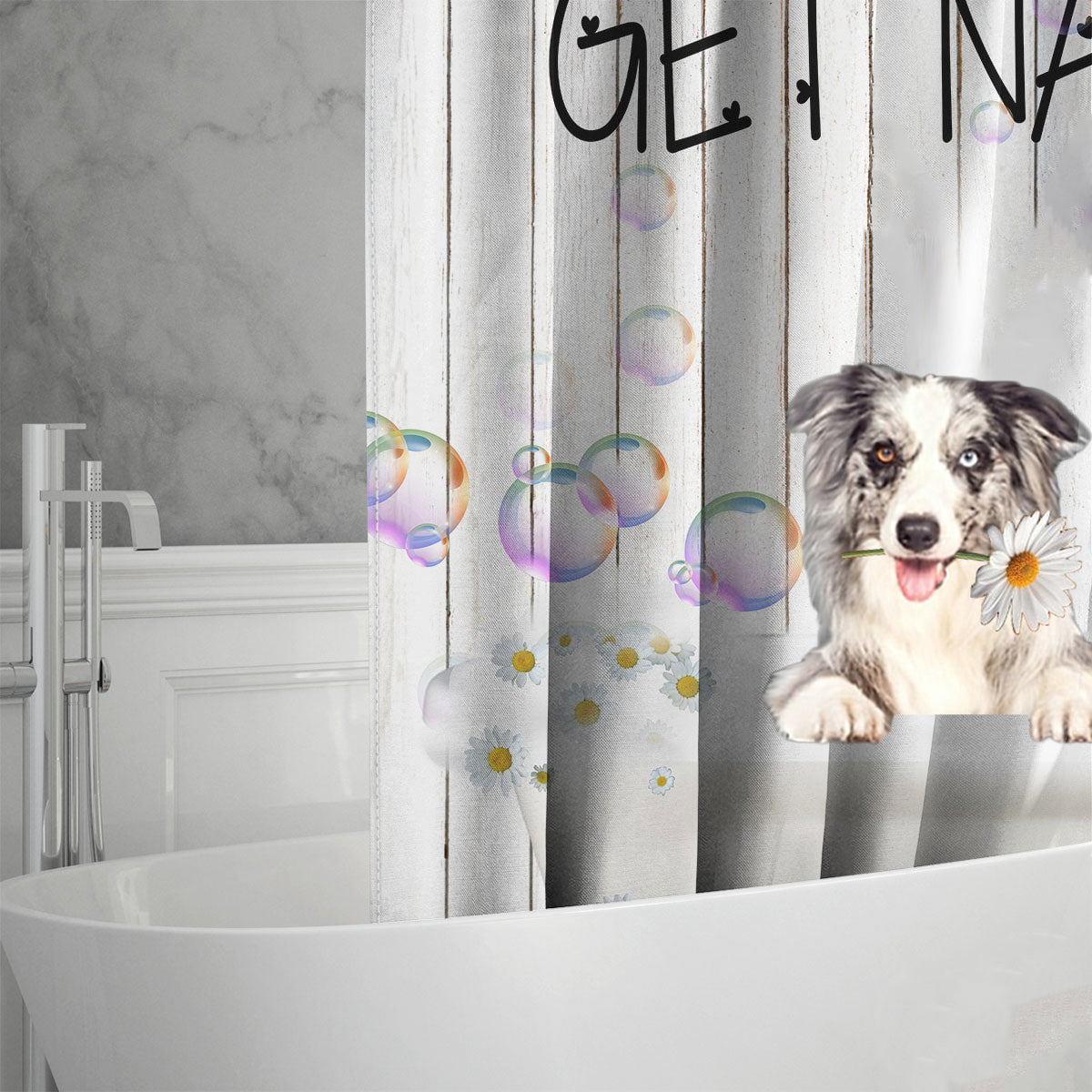 Border Collie Get Naked Daisy Shower Curtain