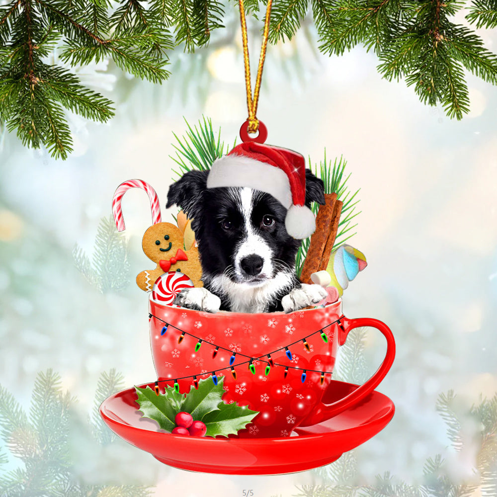 Border Collie.In Cup Merry Christmas Ornament