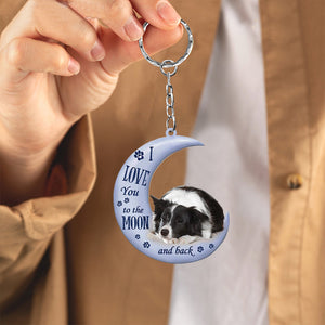 Border Collie I Love You To The Moon And Back Flat Acrylic Keychain