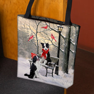 Border Collie Hello Christmas/Winter/New Year Tote Bag