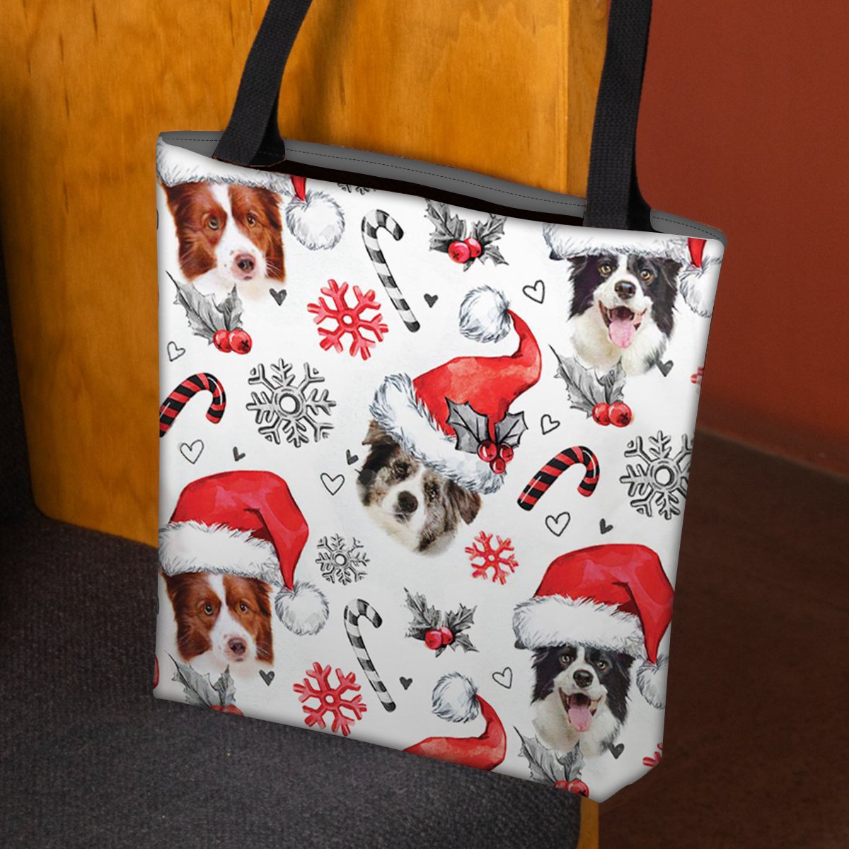 Border Collie Merry Christmas Tote Bag