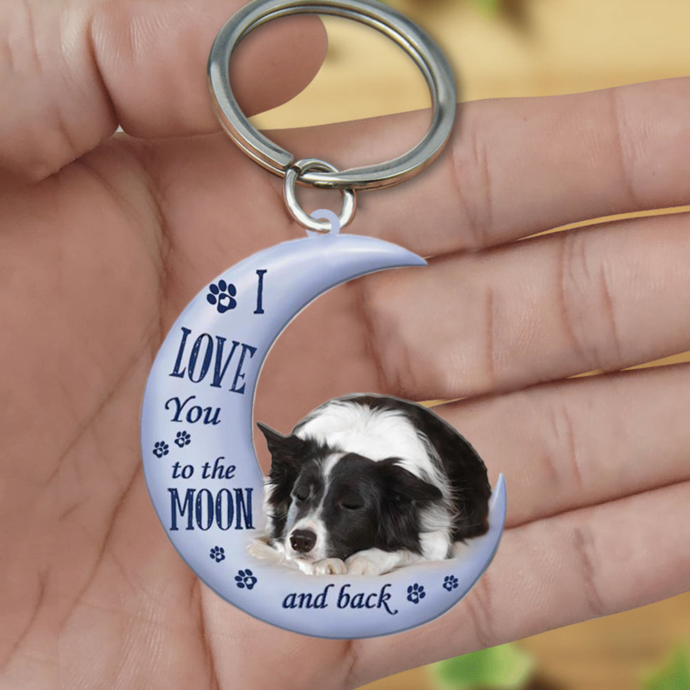 Border Collie I Love You To The Moon And Back Flat Acrylic Keychain