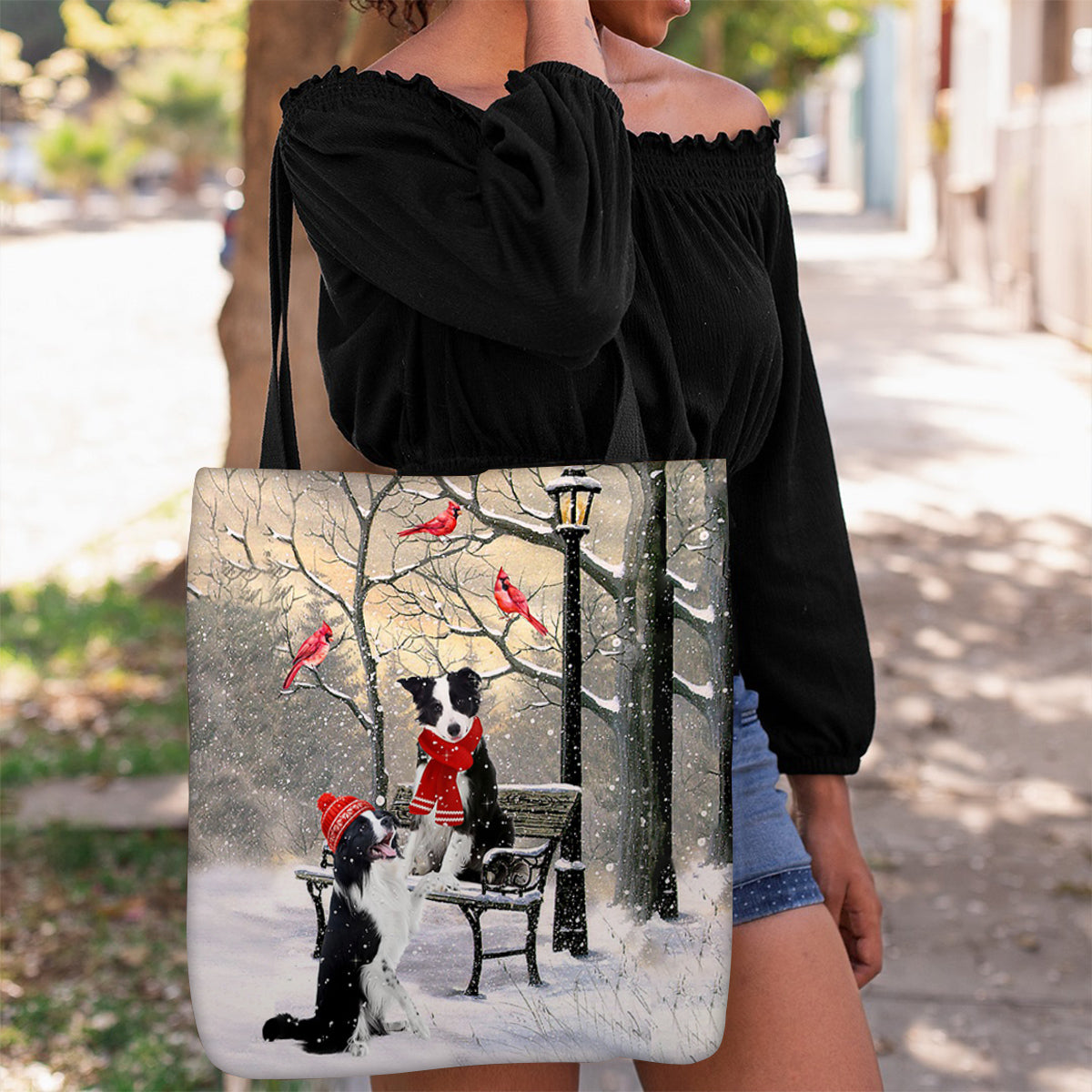 Border Collie Hello Christmas/Winter/New Year Tote Bag