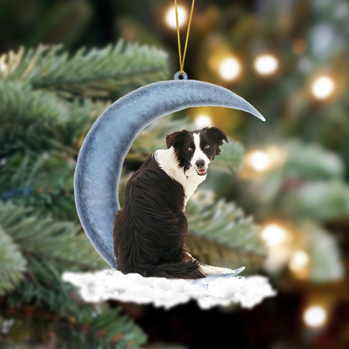 Border Collie Sits On The Moon Hanging Ornament