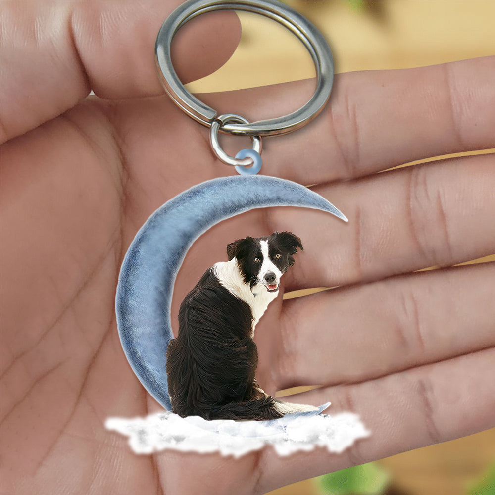 Border Collie Dog On The Moon Flat Acrylic Keychain