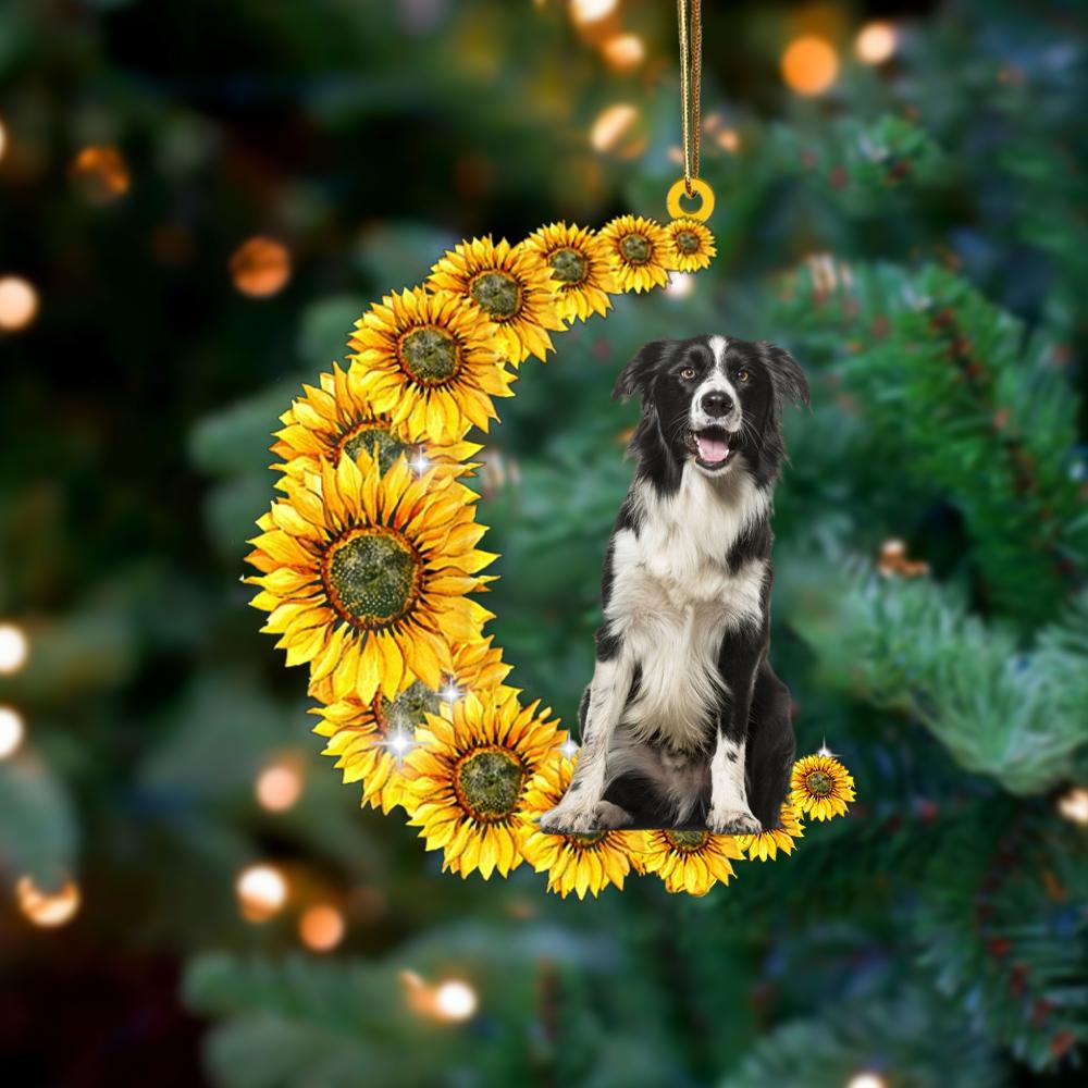 Border Collie On Sunflower Moon Ornament