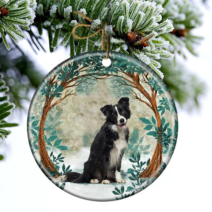 Border Collie Among Forest Porcelain/Ceramic Ornament