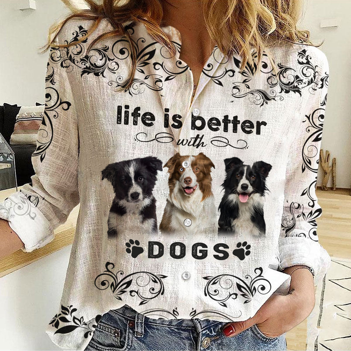 Border Collie-Life Is Better With Dogs Women's Long-Sleeve Shirt