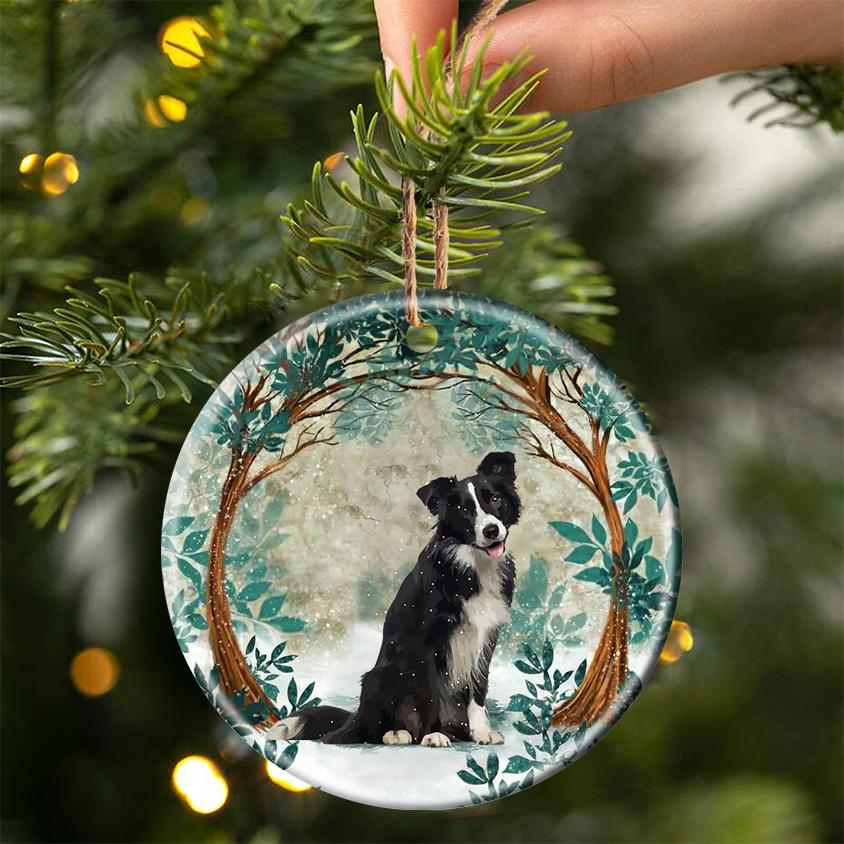 Border Collie Among Forest Porcelain/Ceramic Ornament
