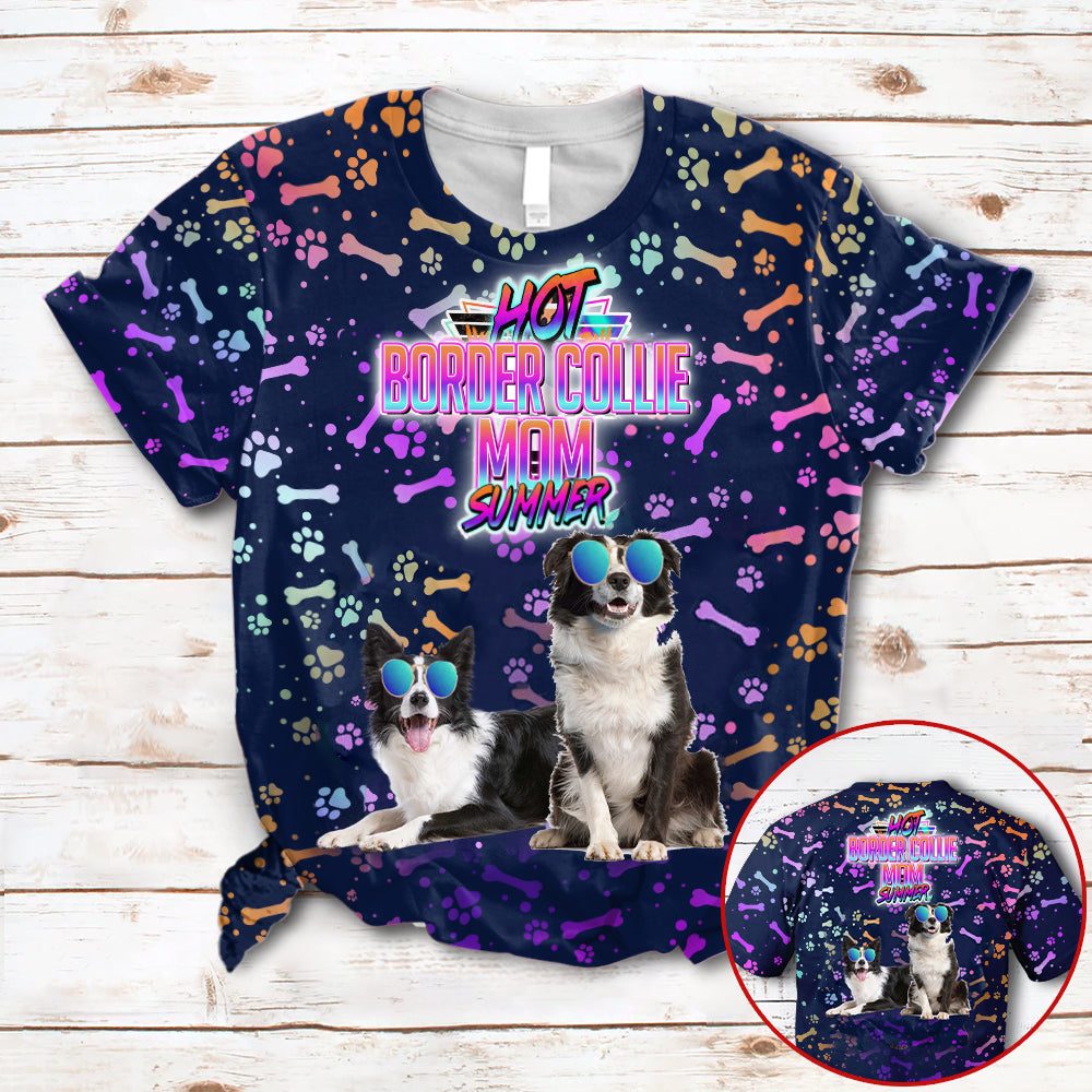 Hot Border Collie Mom Summer Neon Tropical Desing 3D All Over Print T-Shirt