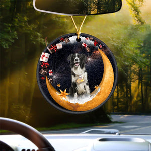 Border Collie Fashion Moon Car Hanging Ceramic Ornament