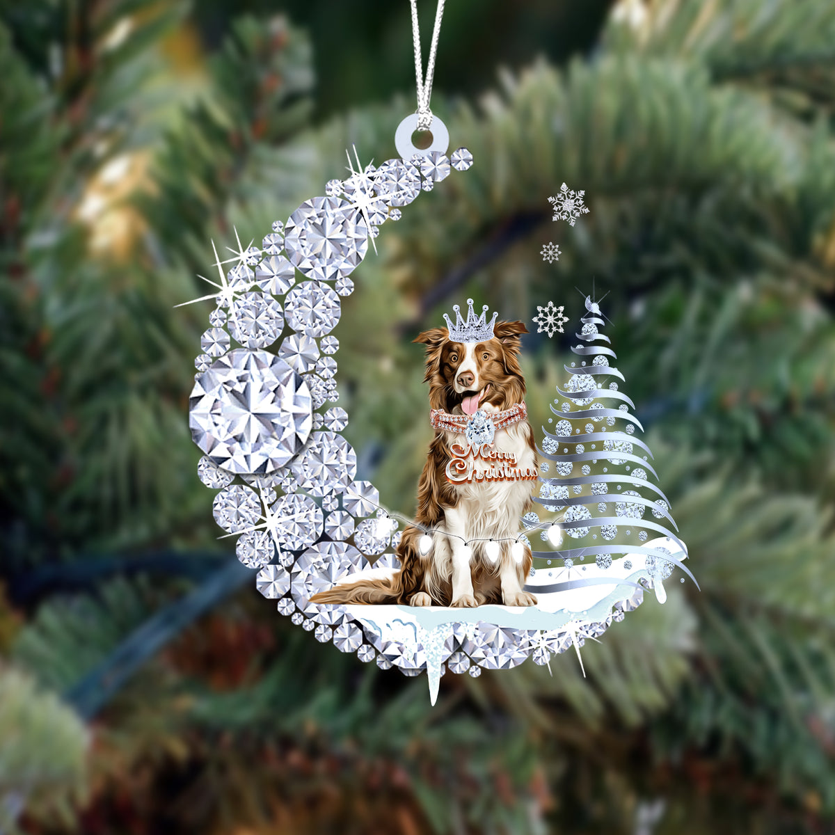 Border Collie (4)Diamond Moon Merry Christmas Ornament