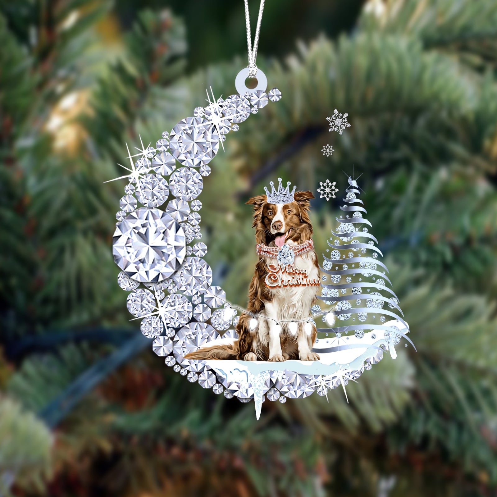 Border Collie (4)Diamond Moon Merry Christmas Ornament