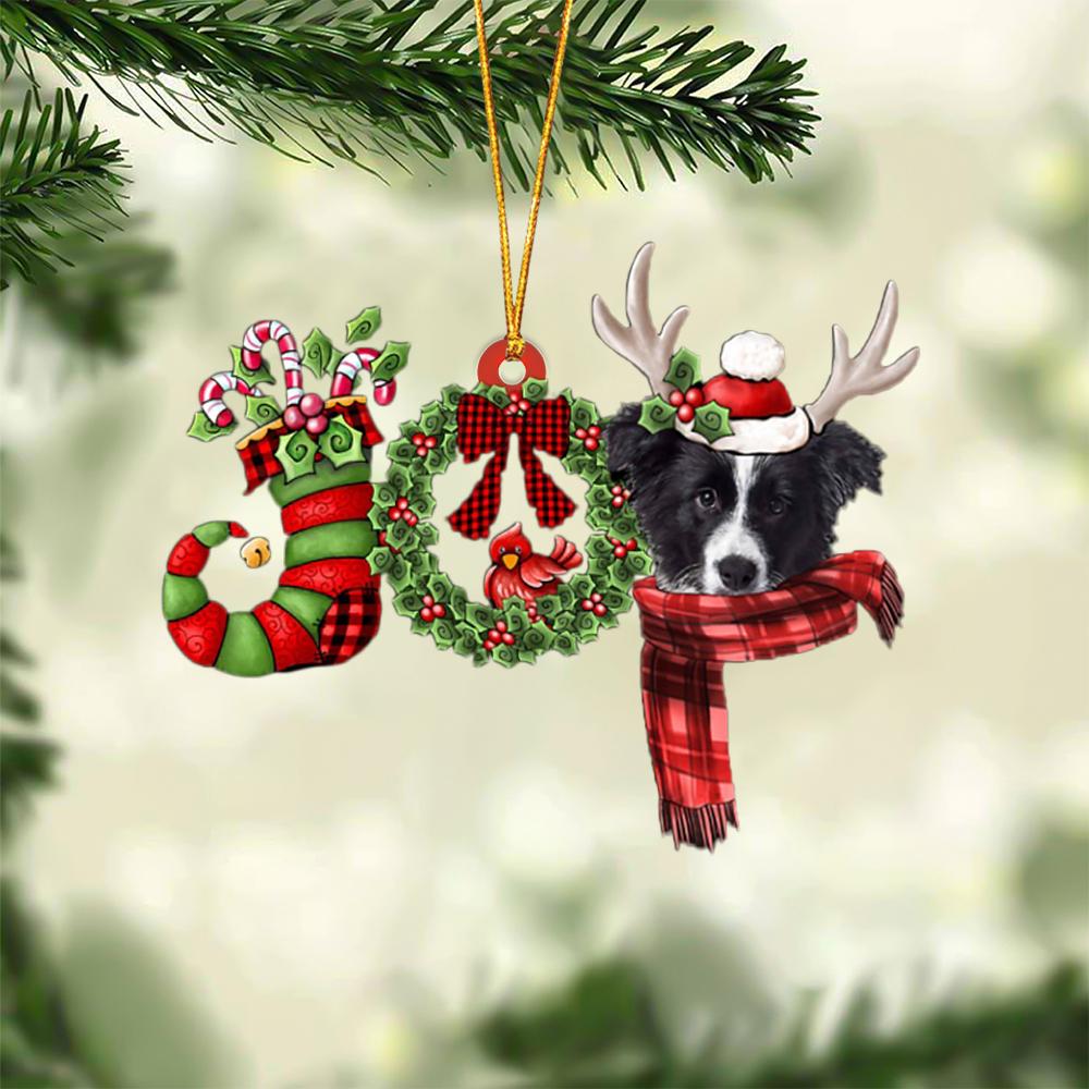 Border Collie JOY Reindeer Hanging Ornament