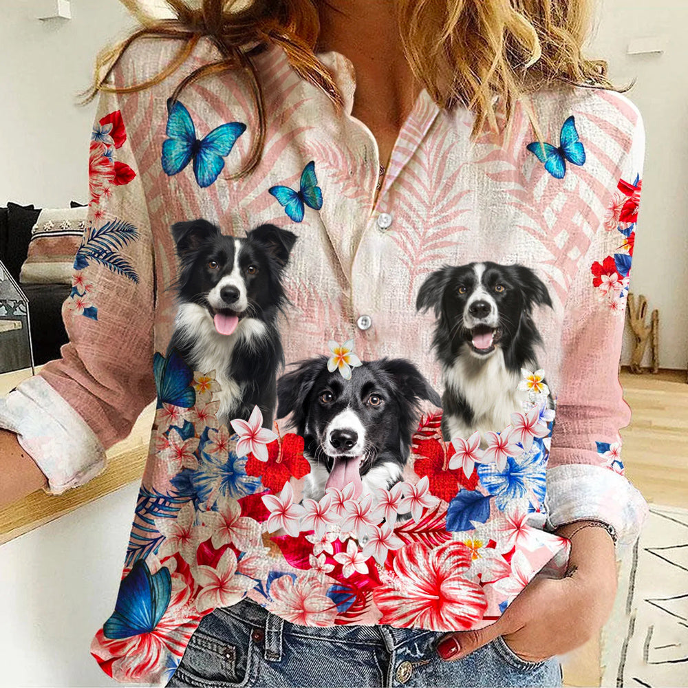 Border Collie Tropical Floral Casual Shirt
