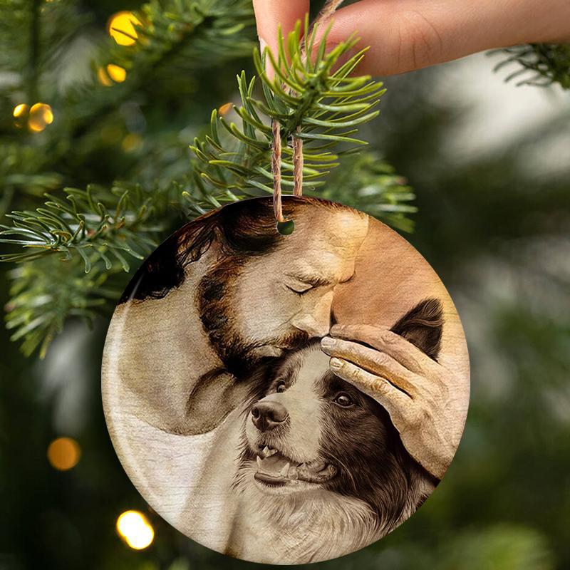 Border Collie With Jesus Porcelain/Ceramic Ornament