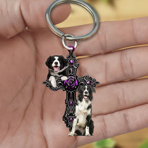 Border Collie Pray For God Acrylic Keychain