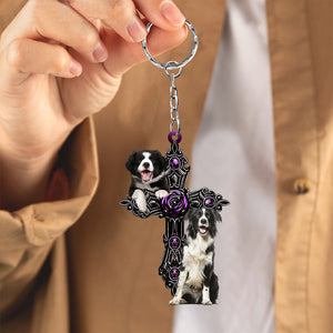 Border Collie Pray For God Acrylic Keychain