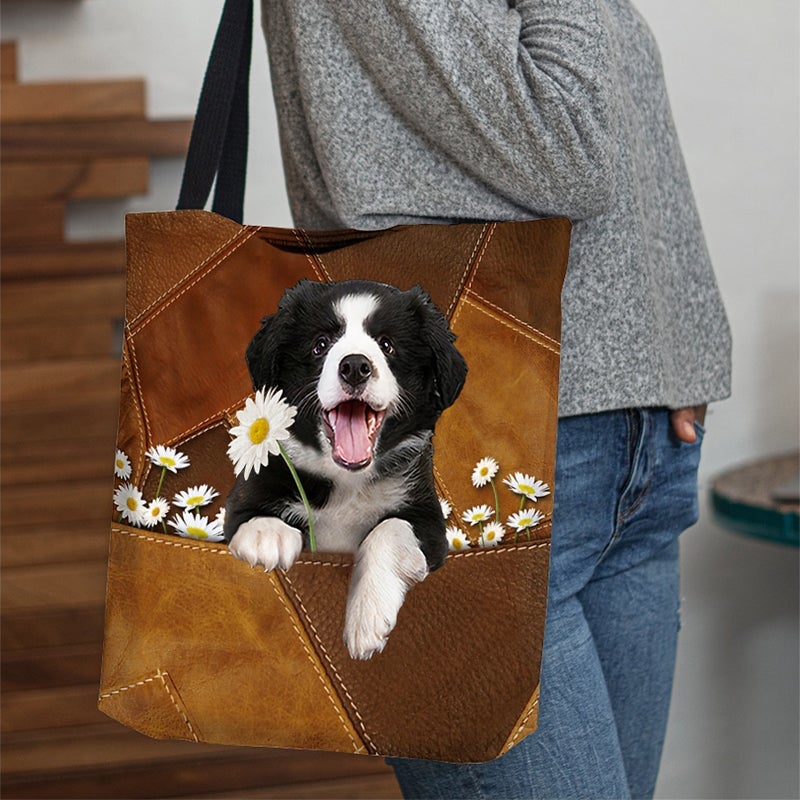 Border Collies Holding Daisy  All Over Printed Tote Bag