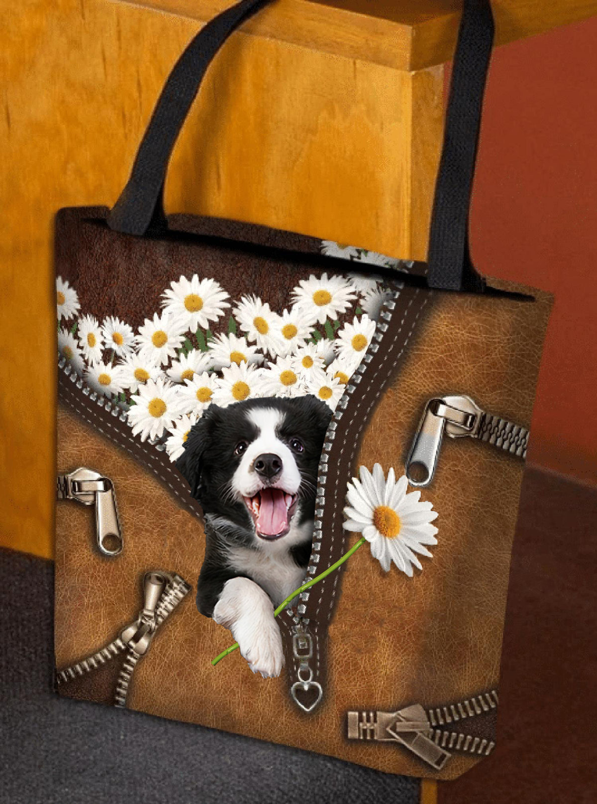 Border Collie Daisy Women Tote Bag
