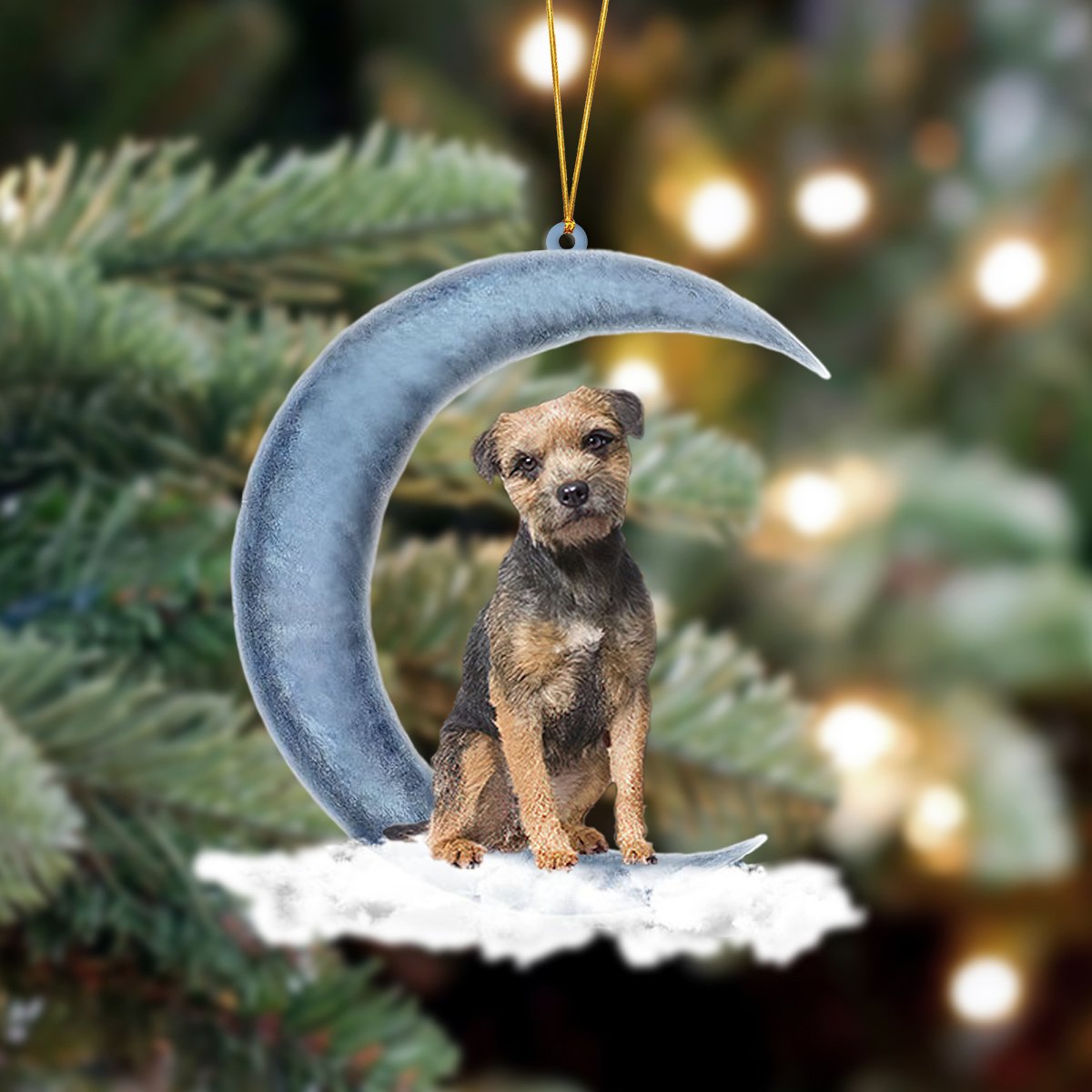 Border Terrier Sits On The Moon Hanging Ornament