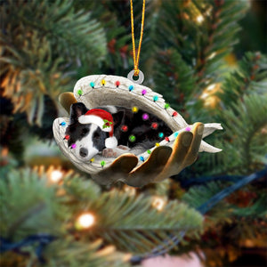 Border collie Sleeping Angel In God Hand Christmas Ornament