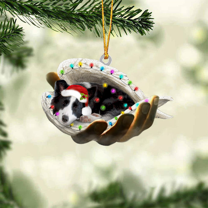 Border collie Sleeping Angel In God Hand Christmas Ornament