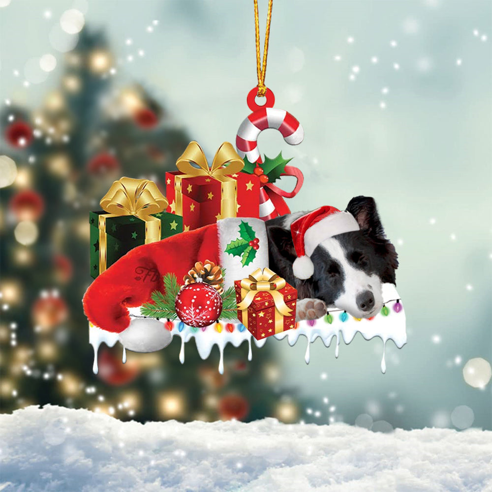 Border collie Merry Christmas Hanging Ornament-0211