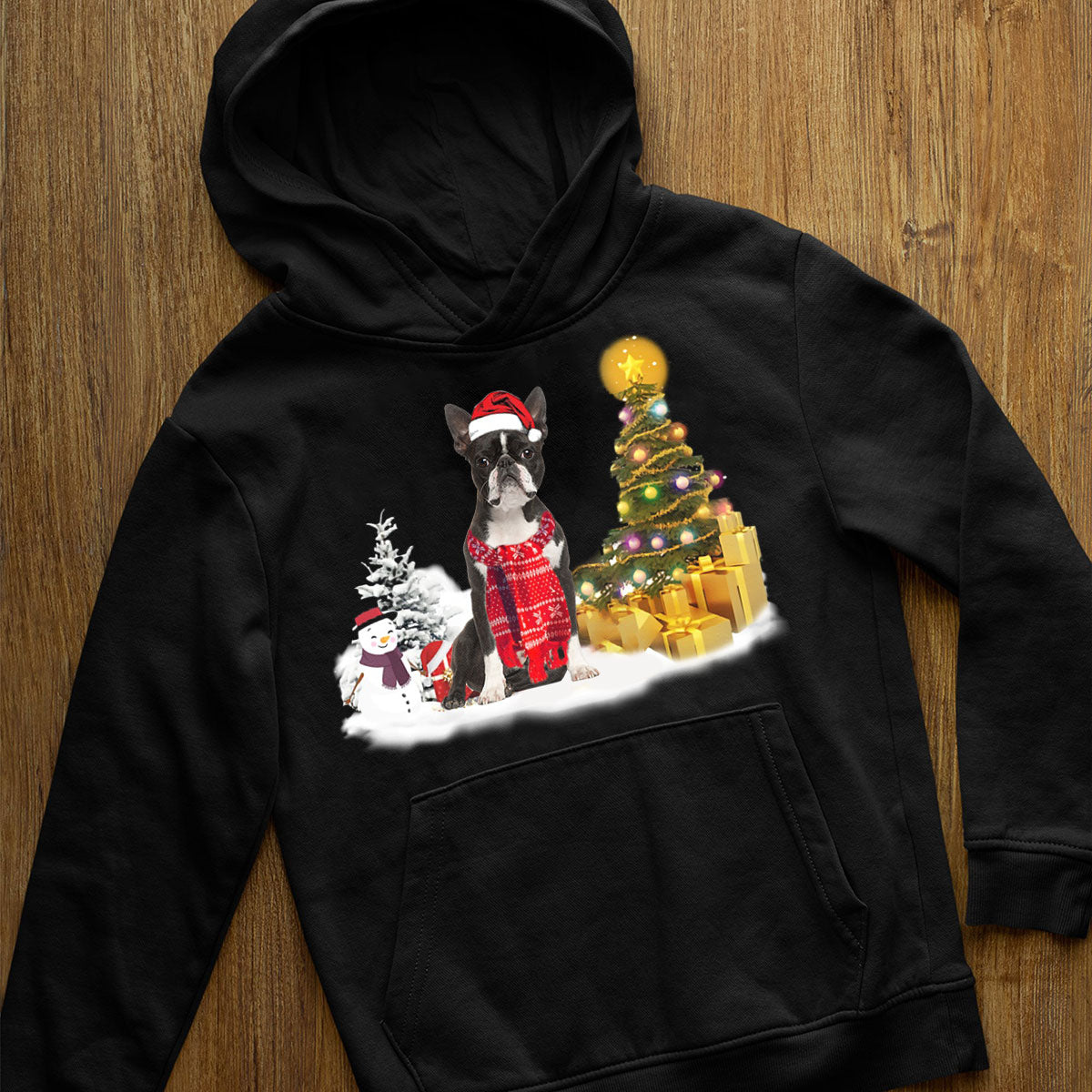 Unisex Merry Christmas Boston Terrier Hoodie
