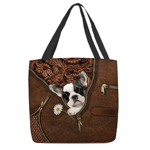 Boston Terrier Holding Daisy Tote Bag