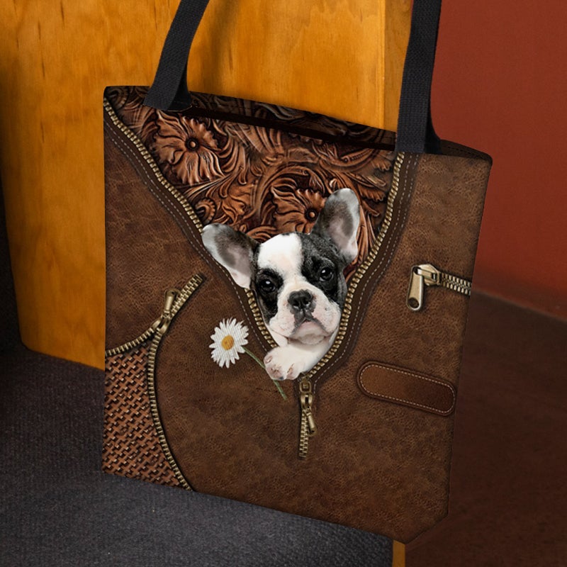 Boston Terrier Holding Daisy Tote Bag
