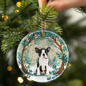 Boston Puppy Among Forest Porcelain/Ceramic Ornament