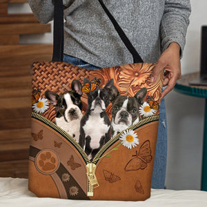 Boston Terrier Daisy Flower And Butterfly Tote Bag