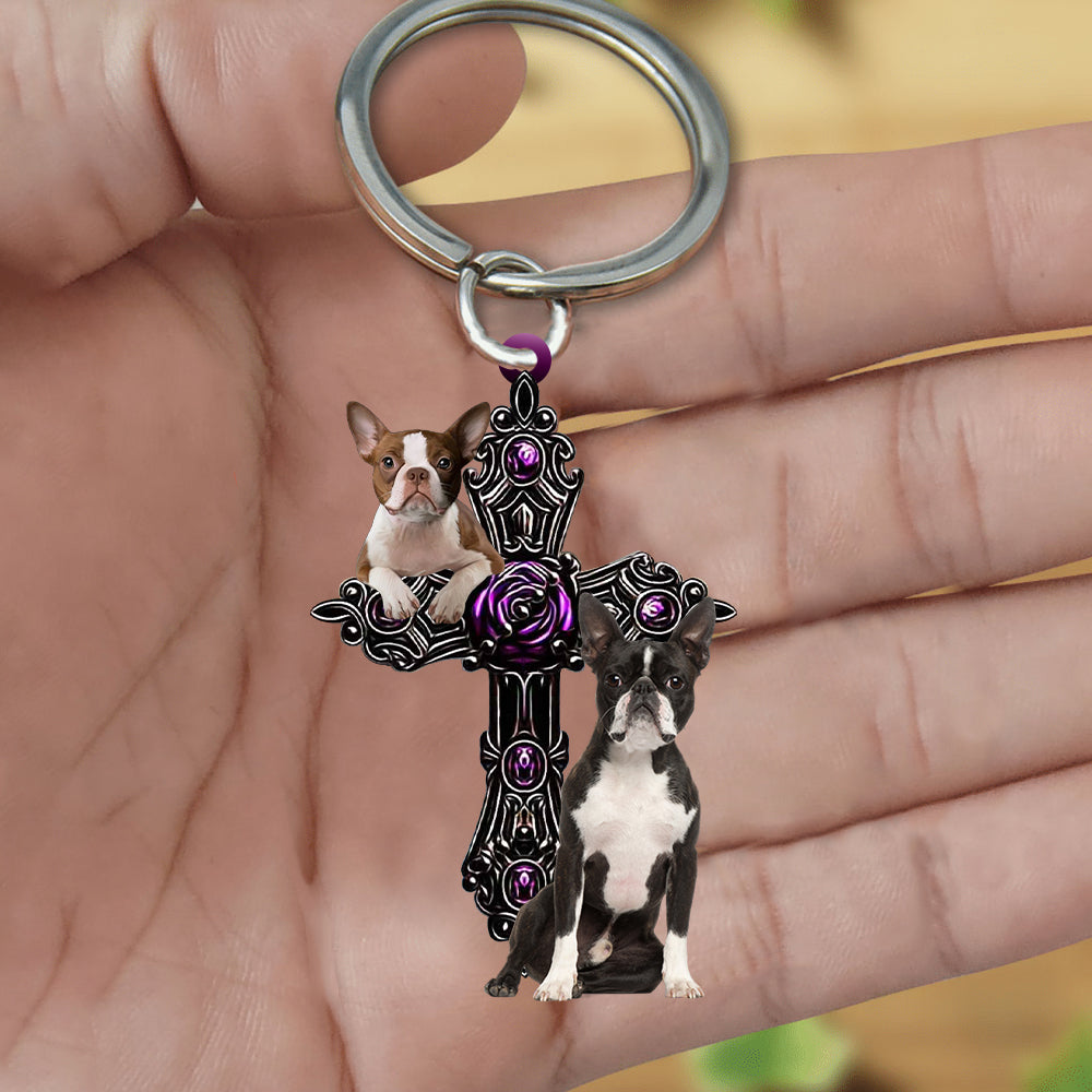Boston Terrier Pray For God Acrylic Keychain