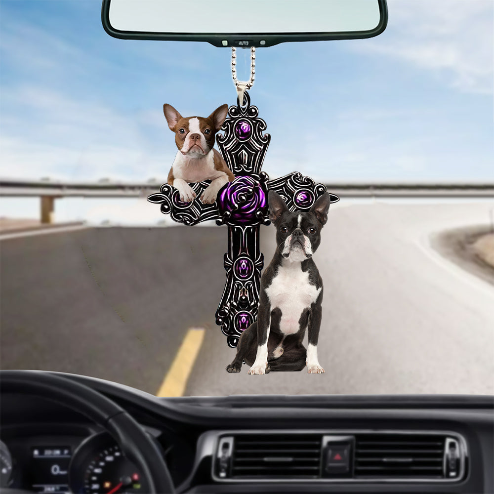 Boston Terrier Pray For God Car Hanging Ornament