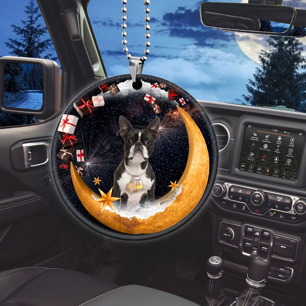 Boston Terrier Fashion Moon Car Hanging Ceramic Ornament