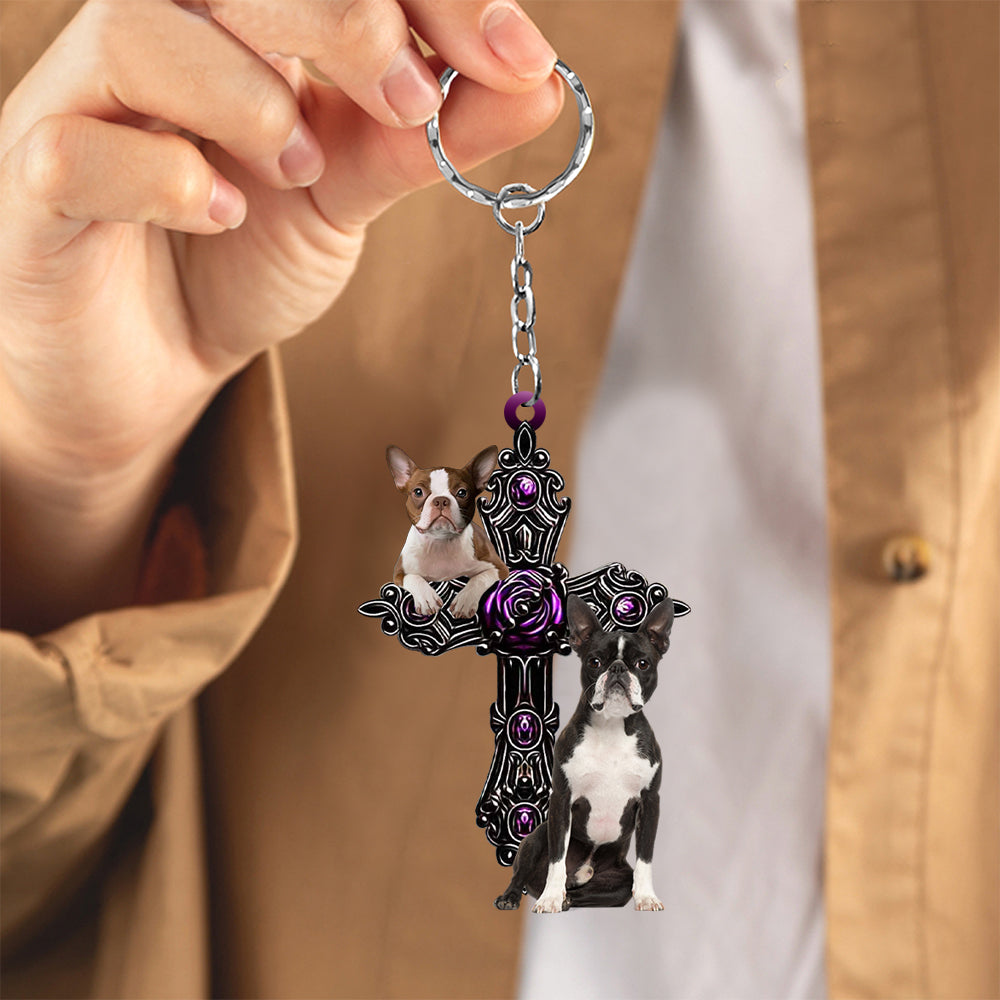 Boston Terrier Pray For God Acrylic Keychain