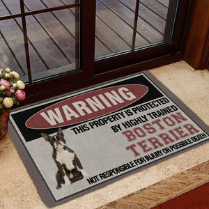THIS PROPERTY IS PROTECTED BY HIGHLY TRAINED Boston Terrier Doormat