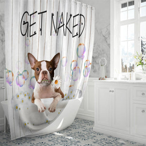 Boston Terrier 2 Get Naked Daisy Shower Curtain