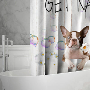 Boston Terrier 2 Get Naked Daisy Shower Curtain