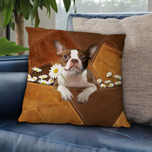 Boston Terrier 2 Holding Daisy Pillow Case