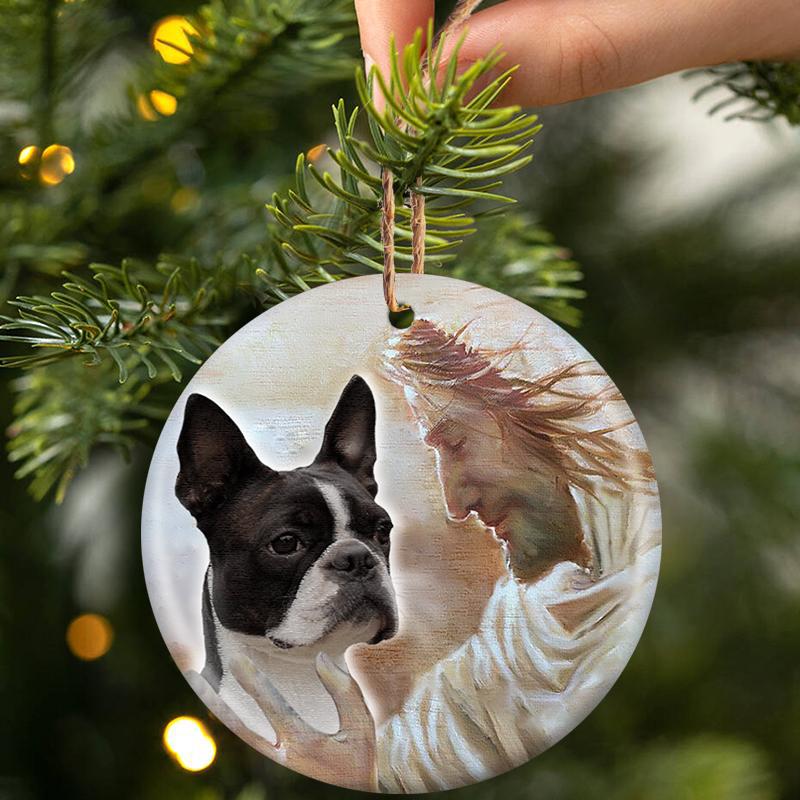 New Release -Boston Terrier With God Porcelain/Ceramic Ornament