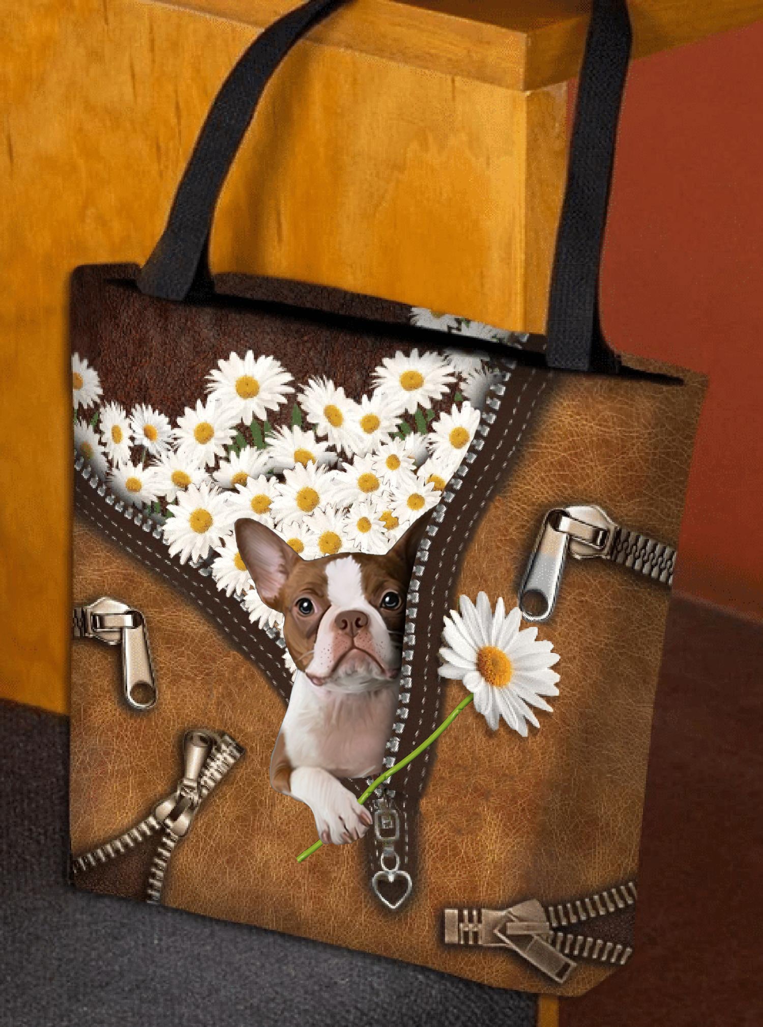 Boston Terrier Daisy Women Tote Bag