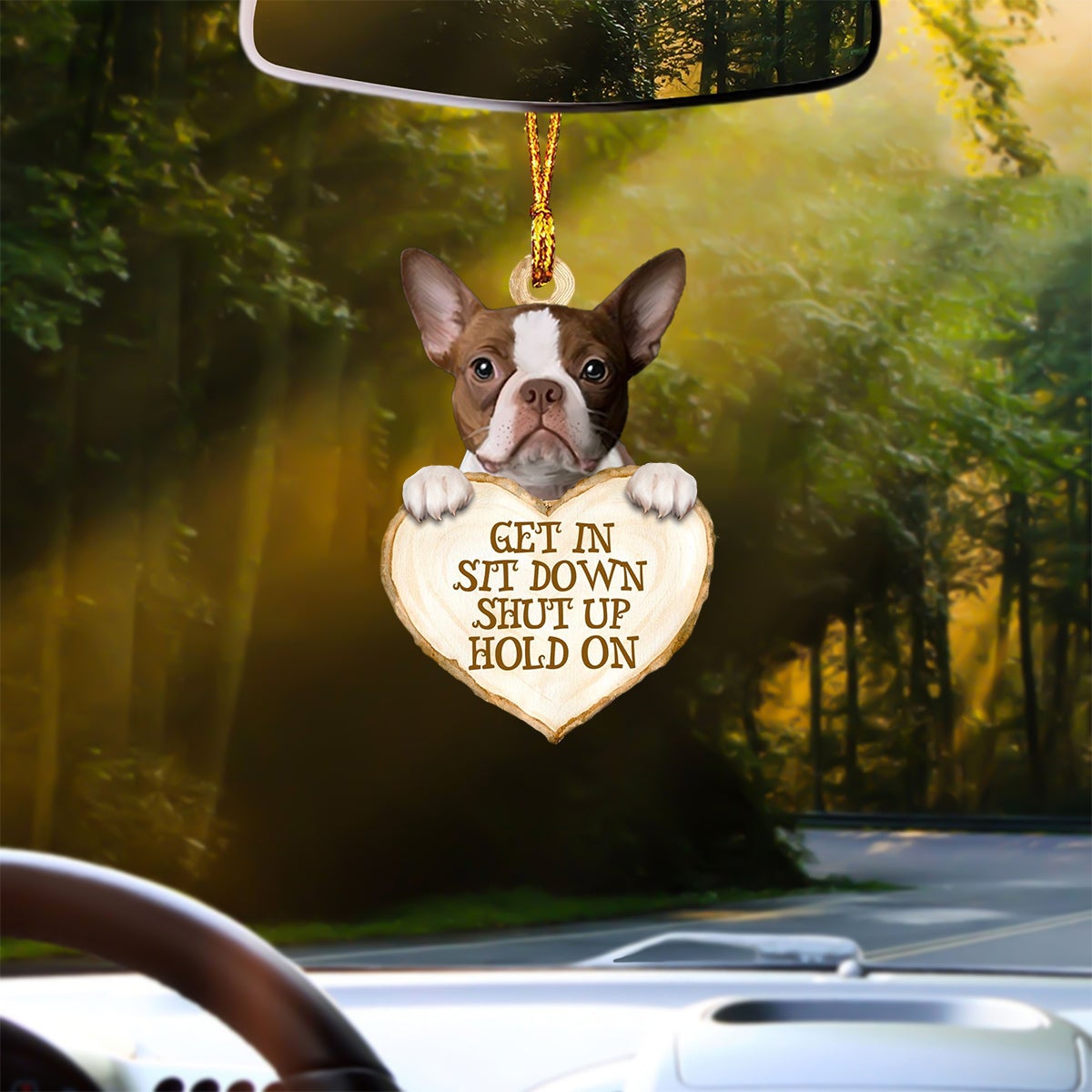 Boston Terrier 2 Heart Shape Get In Car Hanging Ornament