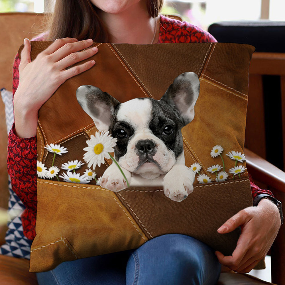 Boston Terrier Holding Daisy Pillow Case