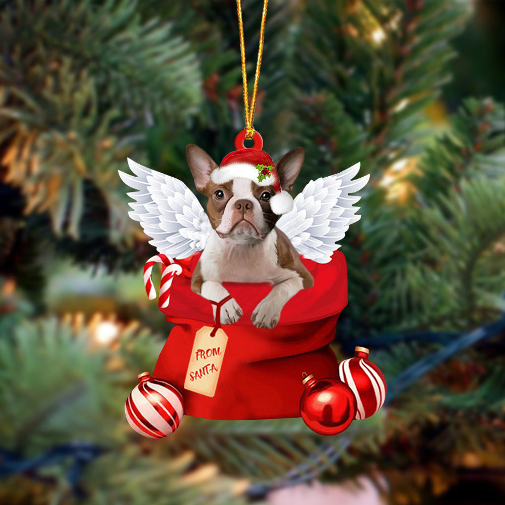 Boston Terrier 2 Angel Gift From Santa Christmas Ornament